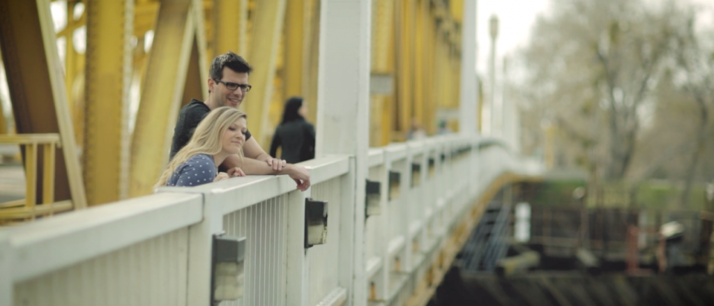 Couple on Tower Bridge in Sacramento, CA
